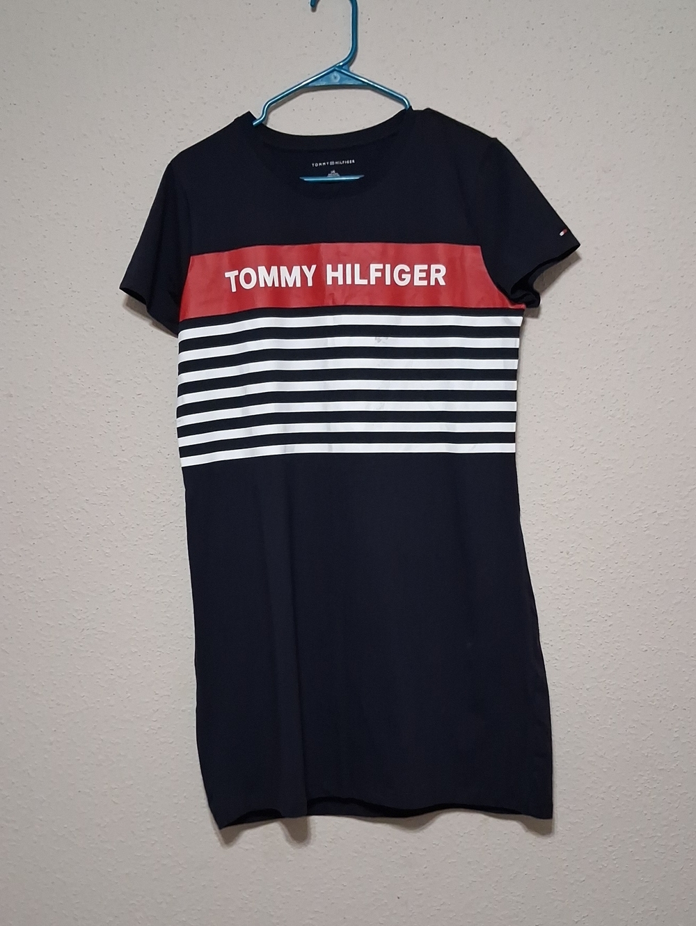 Tommy Hilfiger Navy Tee Dress with Red Chest Panel and White Stripes